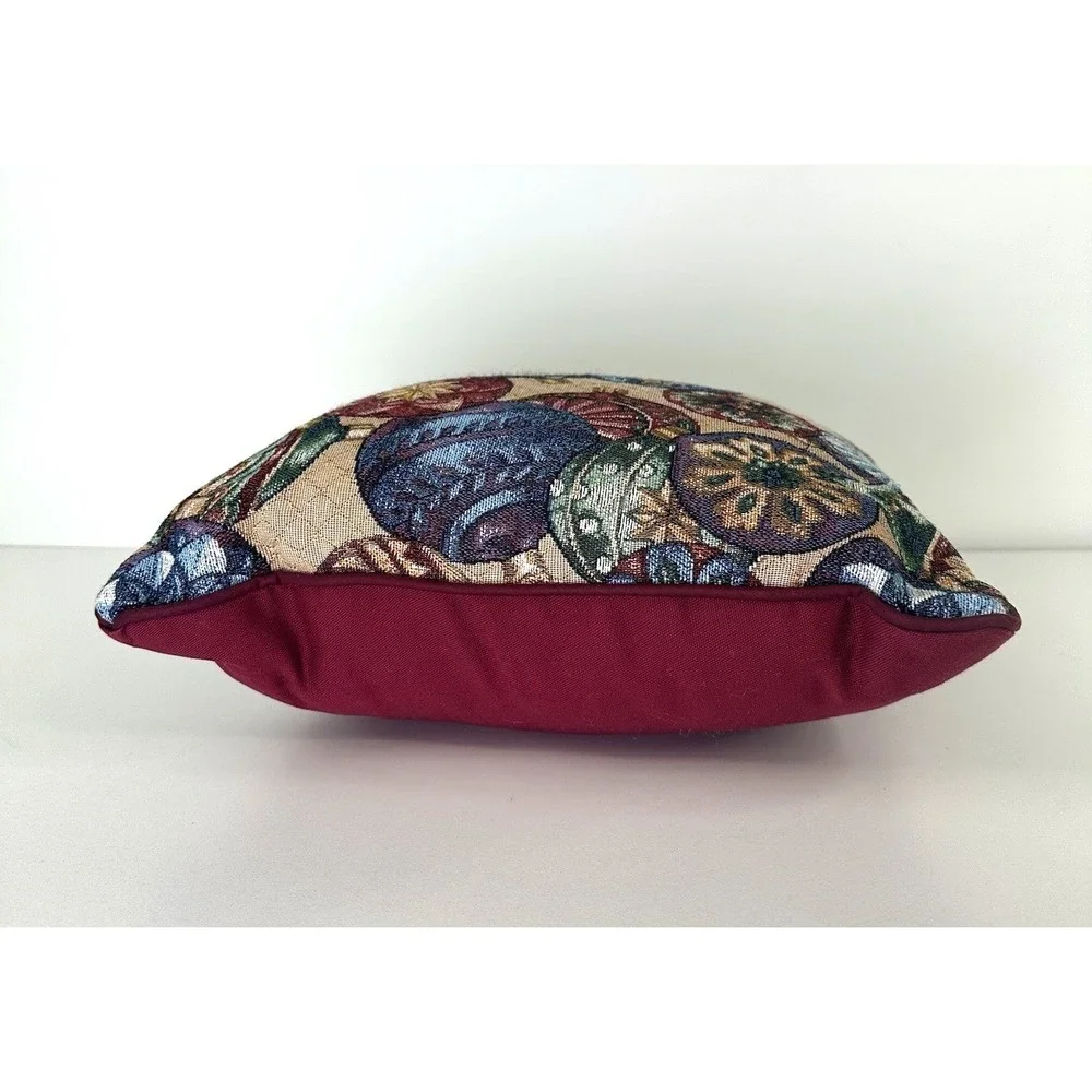 Christmas Tapestry Ornaments Square Throw Pillow Multicolored Maroon Red‎ 14x14